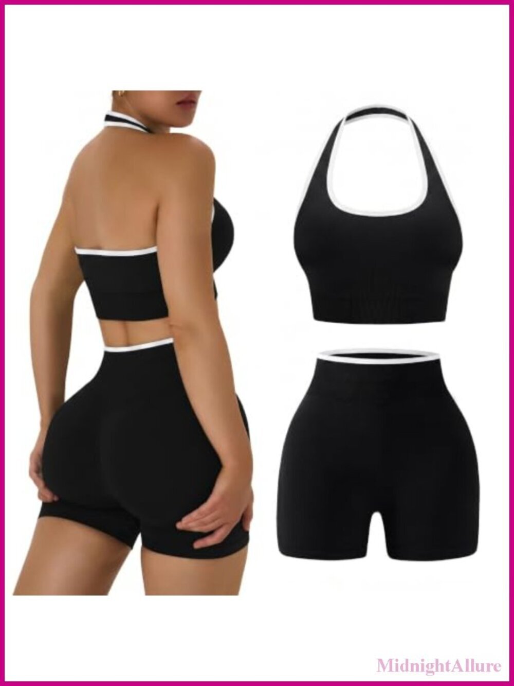 2 Piece Halter Sports Bra & High Waist Booty Shorts Yoga Gym Set